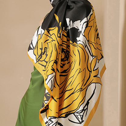 Anna-Kaci Women's Floral Print Square Scarf with Soft Silky Fabric Lightweight Accessory for Layering and Styling