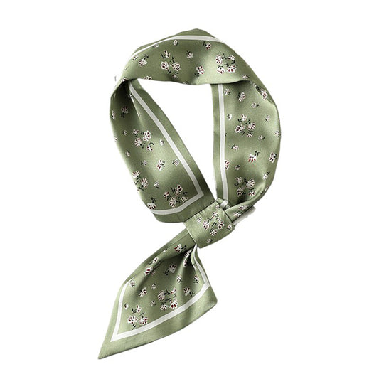 Anna-Kaci Women's Small Floral Print Silky Scarf with Lightweight Soft Fabric Versatile Square Neck and Hair Accessory