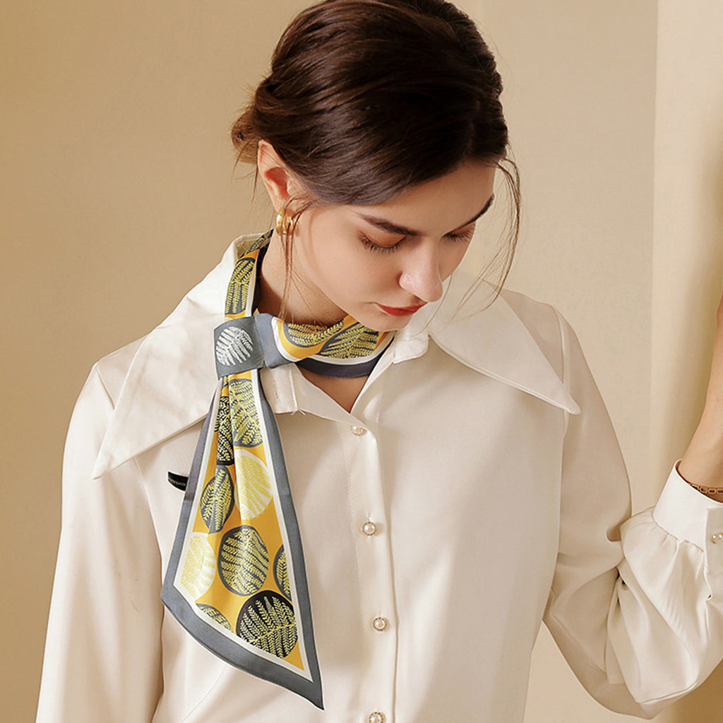 Anna-Kaci Women's Leaf Print Silky Scarf with Lightweight Fabric Modern Square Design and Smooth Finish