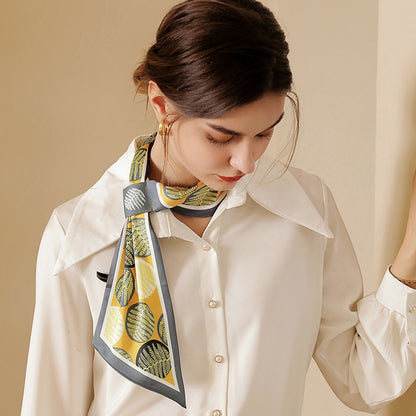 Anna-Kaci Women's Leaf Print Silky Scarf with Lightweight Fabric Modern Square Design and Smooth Finish