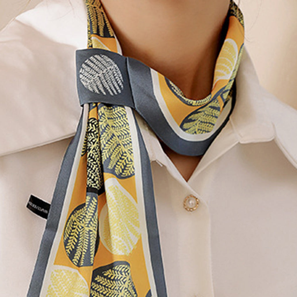 Anna-Kaci Women's Leaf Print Silky Scarf with Lightweight Fabric Modern Square Design and Smooth Finish