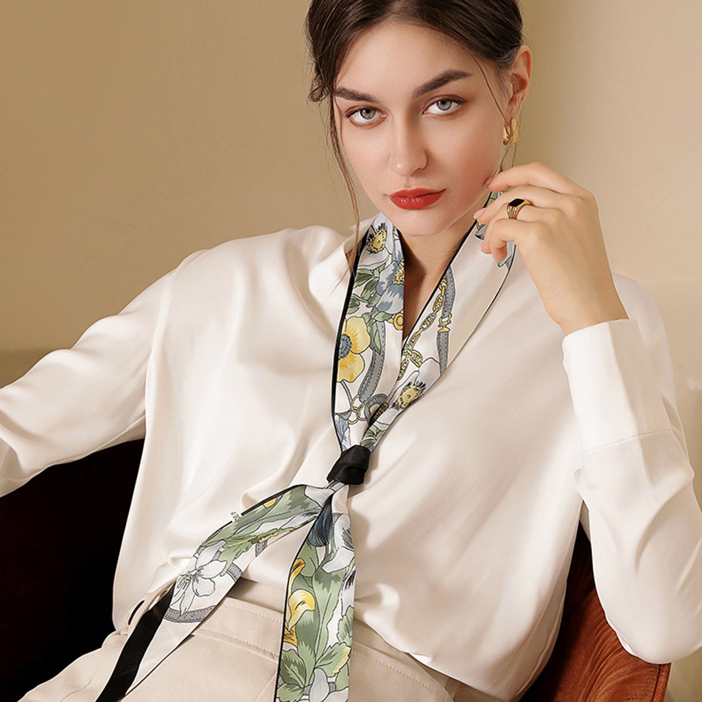Anna-Kaci Women's Floral Print Silky Scarf with Lightweight Soft Fabric Versatile Square Neck and Hair Accessory
