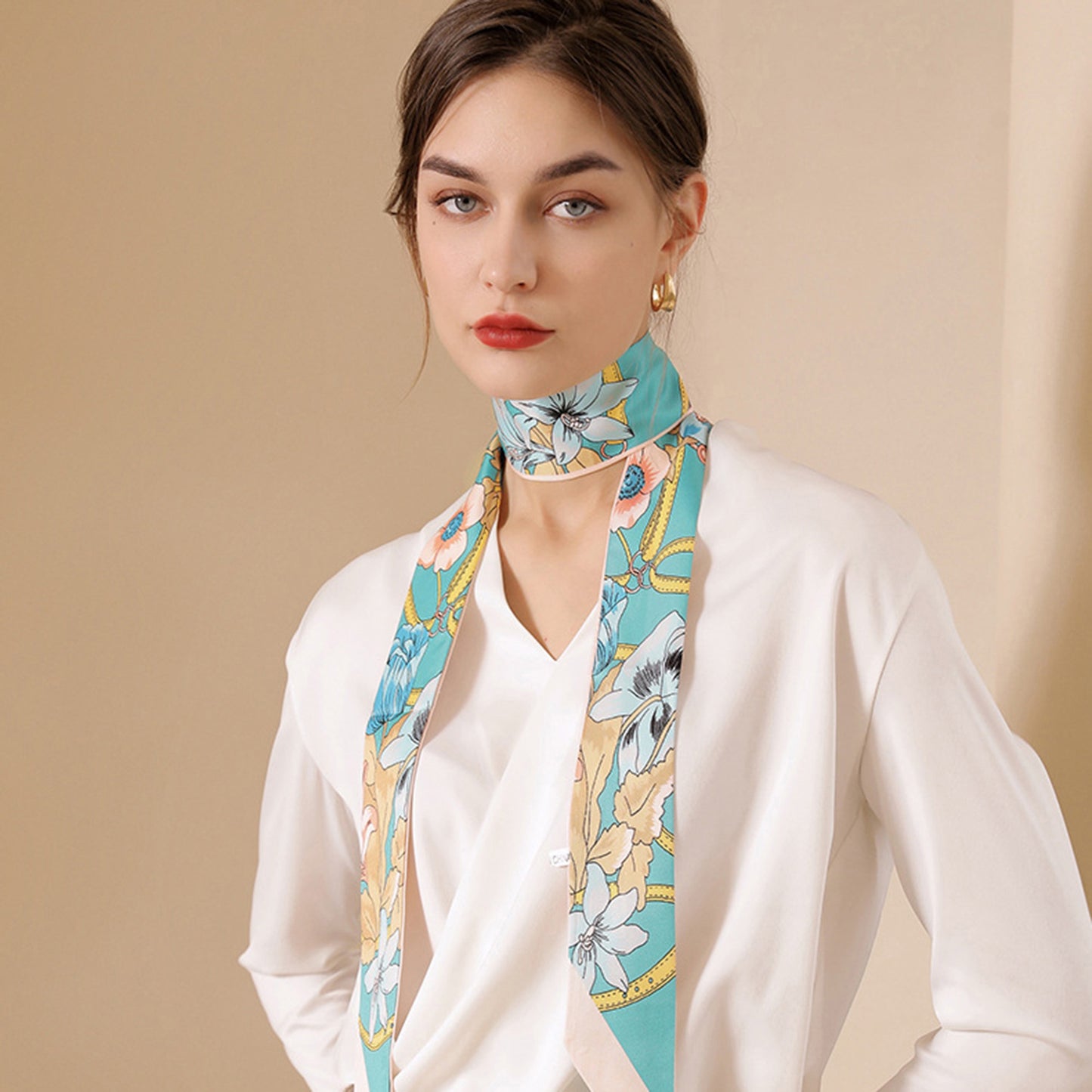 Anna-Kaci Women's Floral Print Silky Scarf with Lightweight Soft Fabric Versatile Square Neck and Hair Accessory