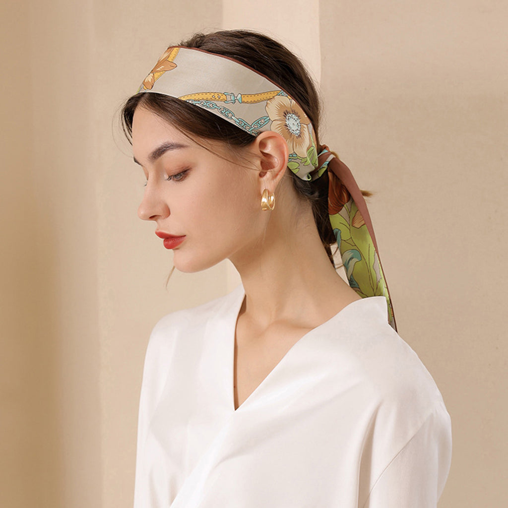 Anna-Kaci Women's Floral Print Silky Scarf with Lightweight Soft Fabric Versatile Square Neck and Hair Accessory