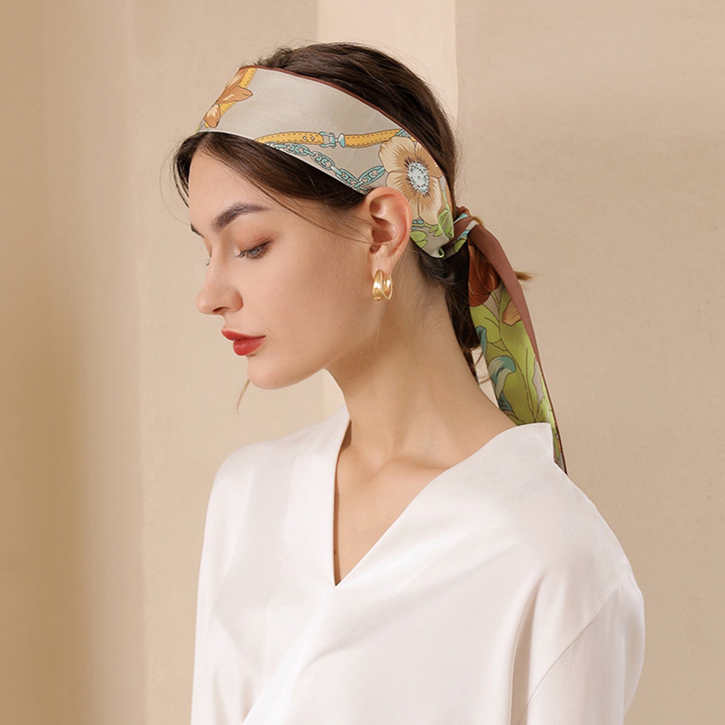 Anna-Kaci Women's Floral Print Silky Scarf with Lightweight Soft Fabric Versatile Square Neck and Hair Accessory