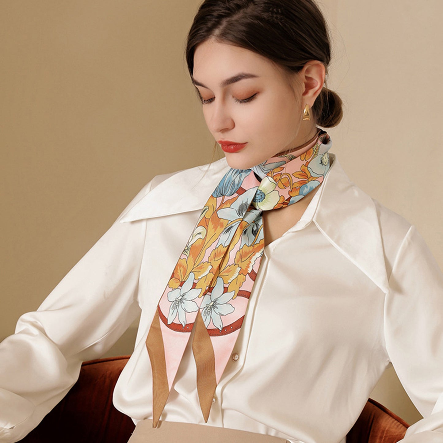 Anna-Kaci Women's Floral Print Silky Scarf with Lightweight Soft Fabric Versatile Square Neck and Hair Accessory