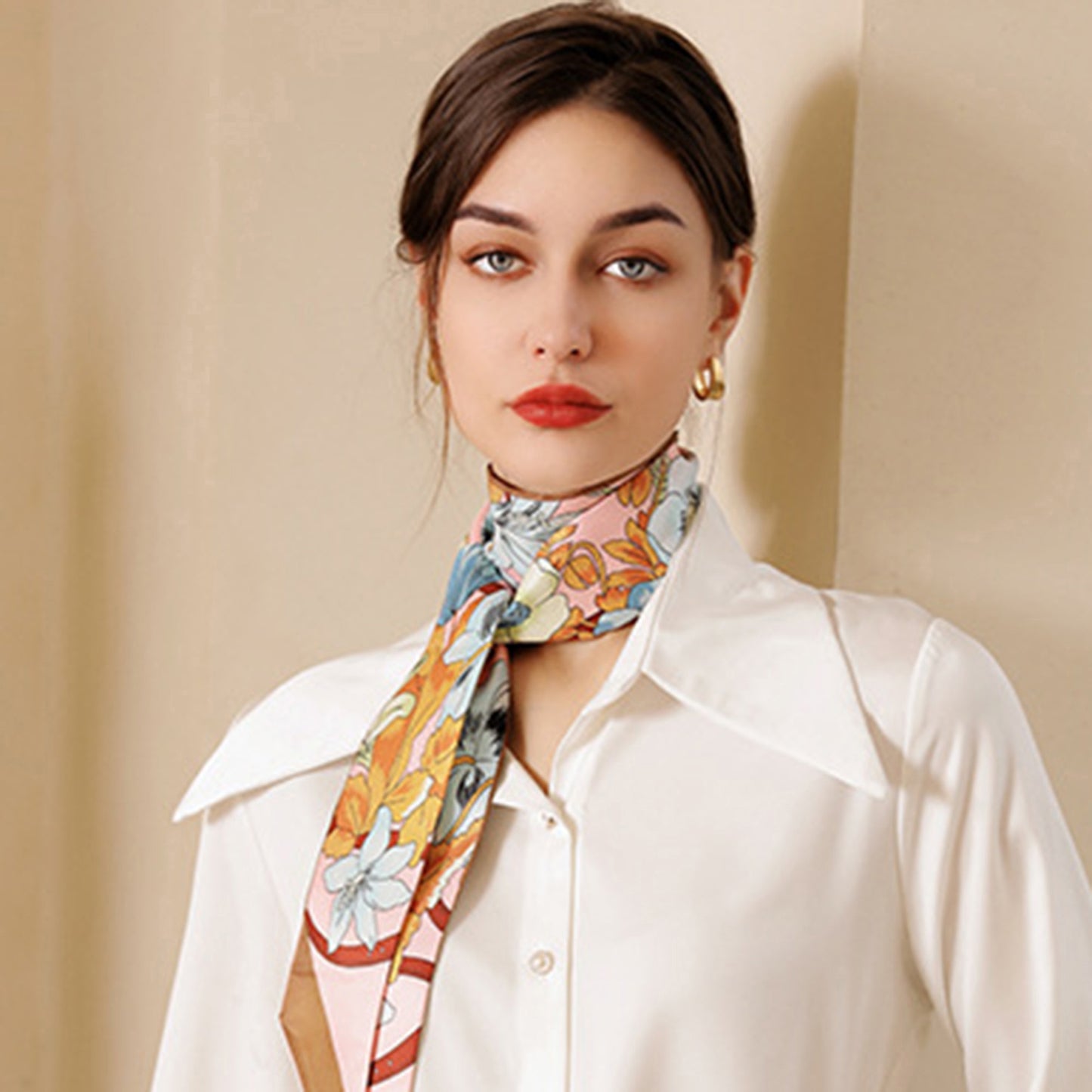 Anna-Kaci Women's Floral Print Silky Scarf with Lightweight Soft Fabric Versatile Square Neck and Hair Accessory