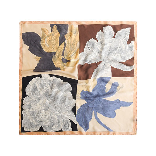 Anna-Kaci Women's Large Floral Print Square Scarf with Soft Silky Fabric Lightweight Versatile Fashion Accessory