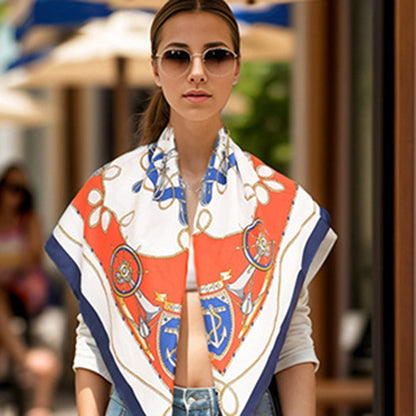Anna-Kaci Women's Nautical Print Square Scarf with Soft Silky Fabric Lightweight Accessory for Neck Hair and Bag Styling