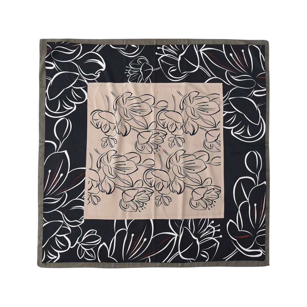 Anna-Kaci Women's Outlined Floral Print Square Scarf with Soft Silky Fabric Lightweight Versatile Neck and Hair Accessory
