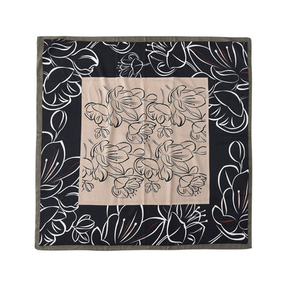 Anna-Kaci Women's Outlined Floral Print Square Scarf with Soft Silky Fabric Lightweight Versatile Neck and Hair Accessory