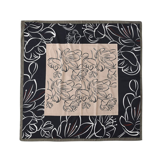 Anna-Kaci Women's Outlined Floral Print Square Scarf with Soft Silky Fabric Lightweight Versatile Neck and Hair Accessory