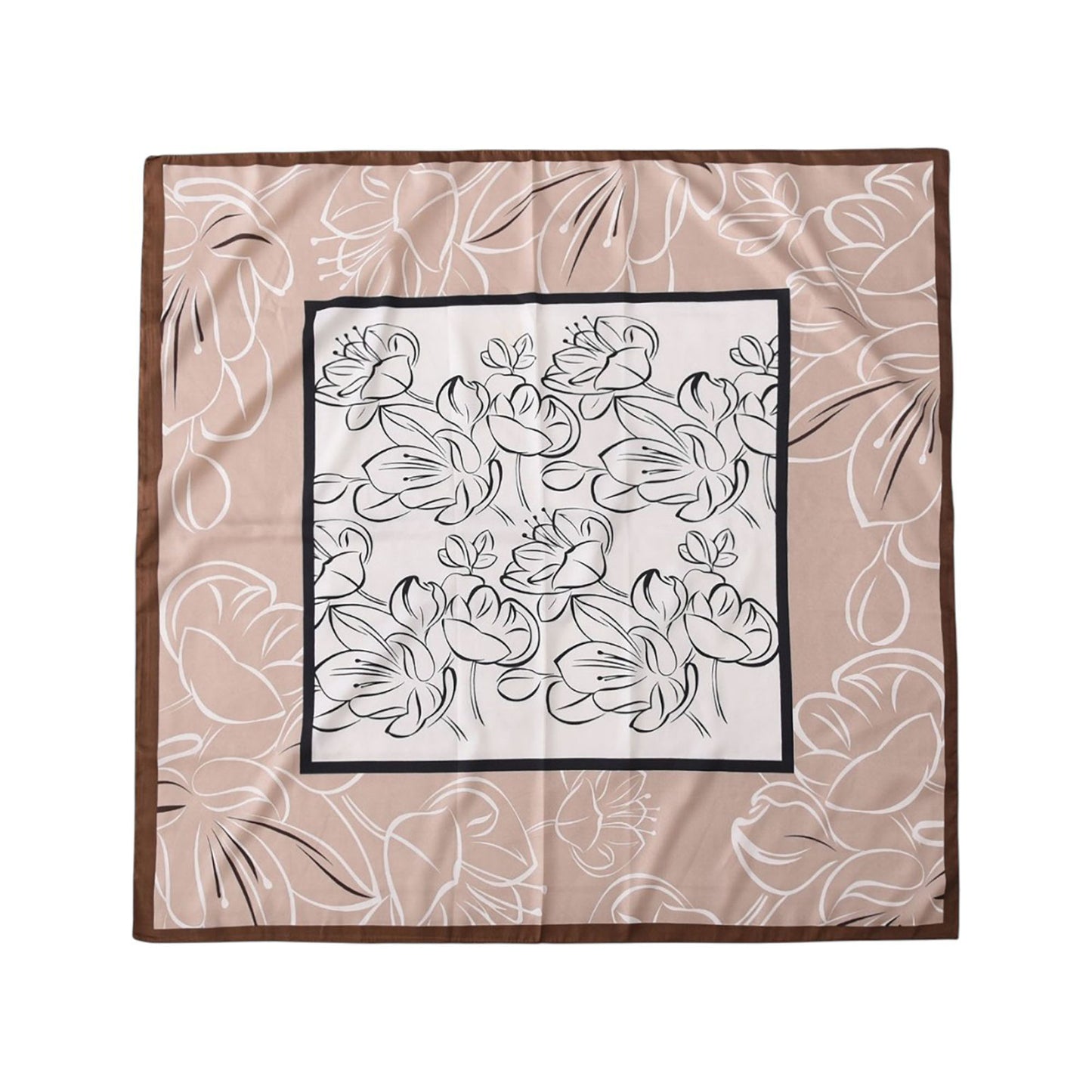 Anna-Kaci Women's Outlined Floral Print Square Scarf with Soft Silky Fabric Lightweight Versatile Neck and Hair Accessory