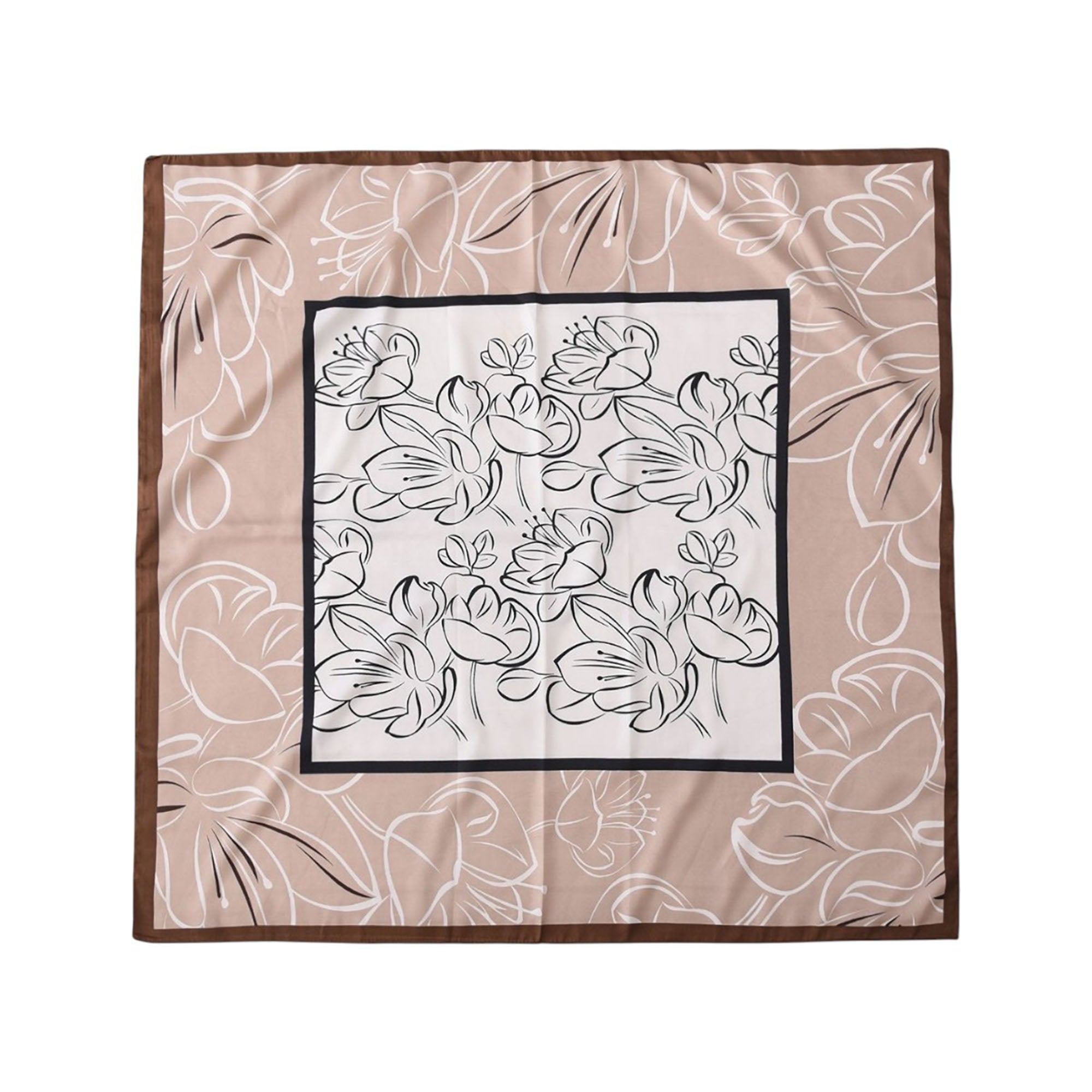 Anna-Kaci Women's Outlined Floral Print Square Scarf with Soft Silky Fabric Lightweight Versatile Neck and Hair Accessory