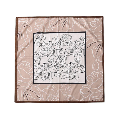 Anna-Kaci Women's Outlined Floral Print Square Scarf with Soft Silky Fabric Lightweight Versatile Neck and Hair Accessory