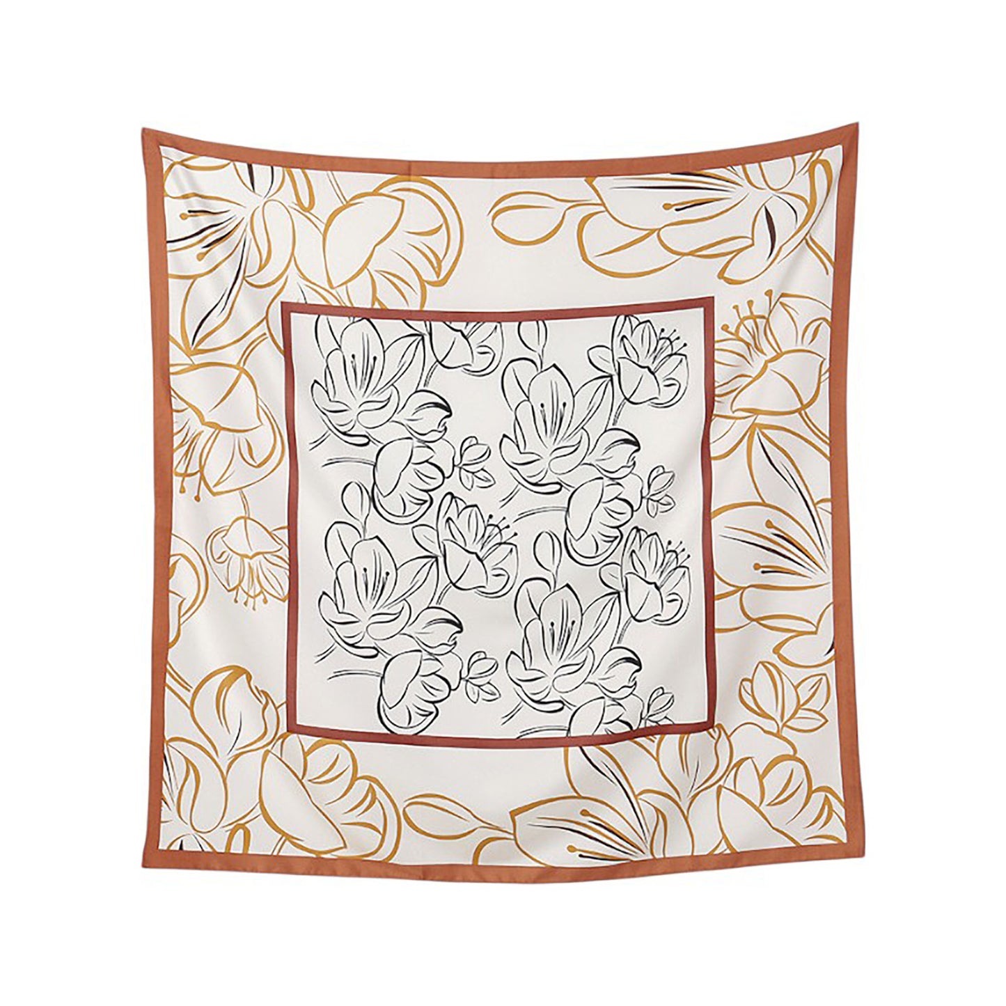 Anna-Kaci Women's Outlined Floral Print Square Scarf with Soft Silky Fabric Lightweight Versatile Neck and Hair Accessory