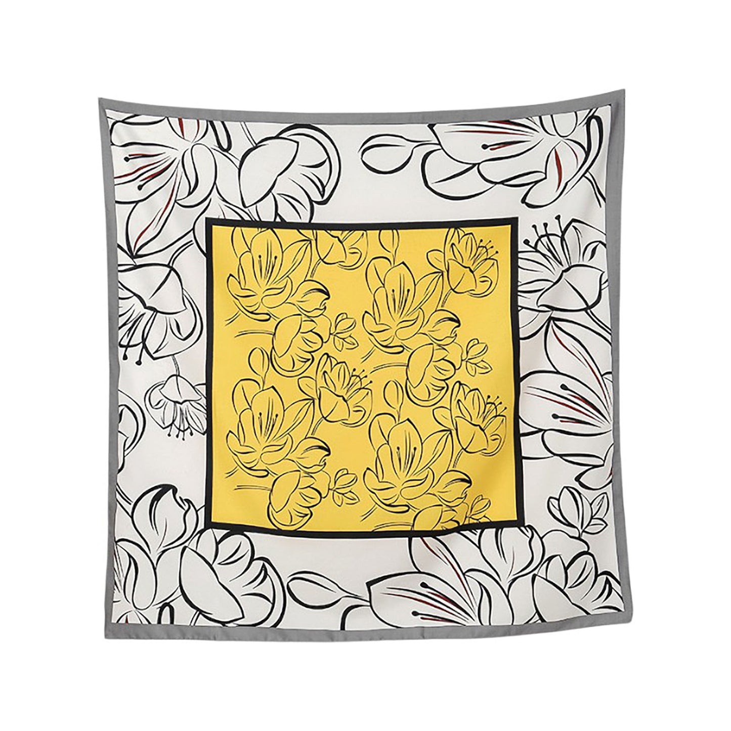 Anna-Kaci Women's Outlined Floral Print Square Scarf with Soft Silky Fabric Lightweight Versatile Neck and Hair Accessory