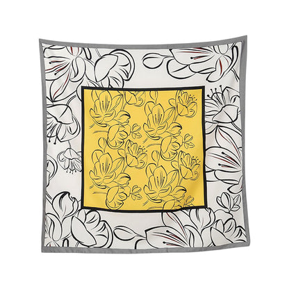 Anna-Kaci Women's Outlined Floral Print Square Scarf with Soft Silky Fabric Lightweight Versatile Neck and Hair Accessory