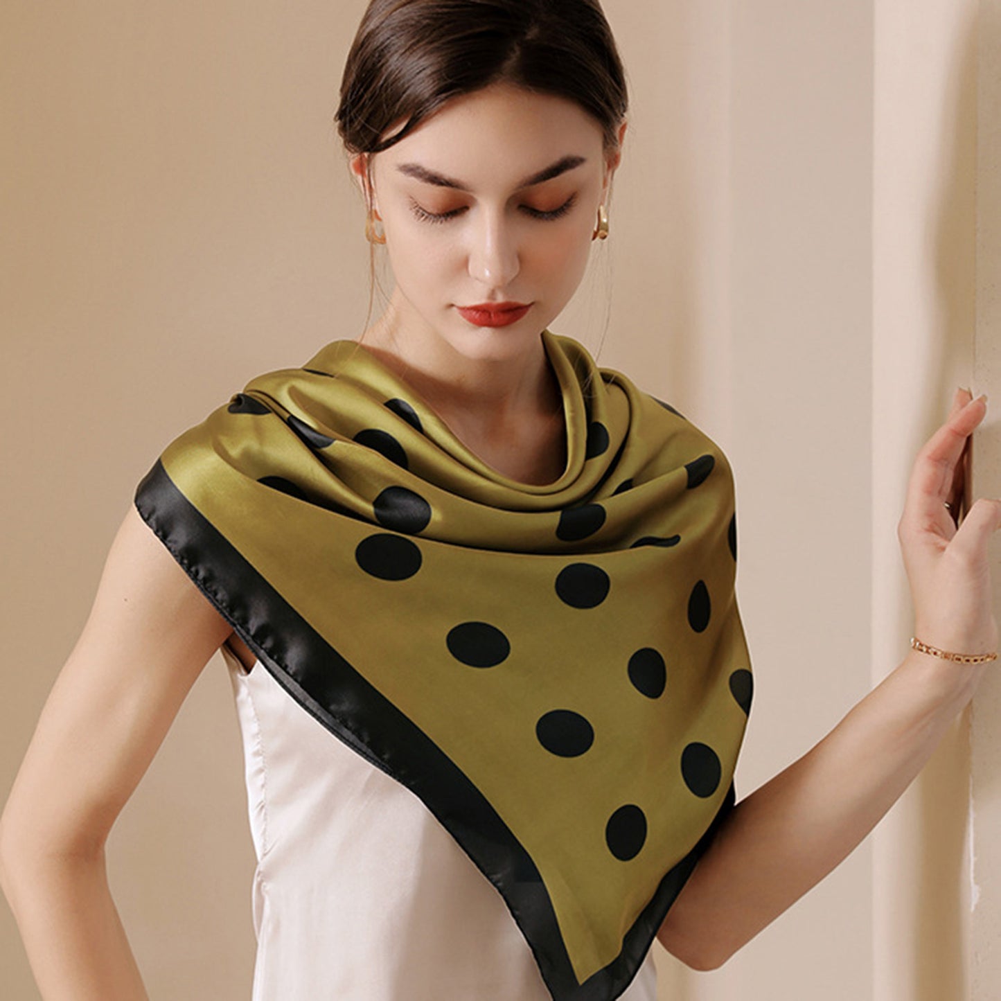 Anna-Kaci Women's Polka Dot Print Square Scarf with Soft Silky Fabric Lightweight Versatile Neck and Hair Accessory