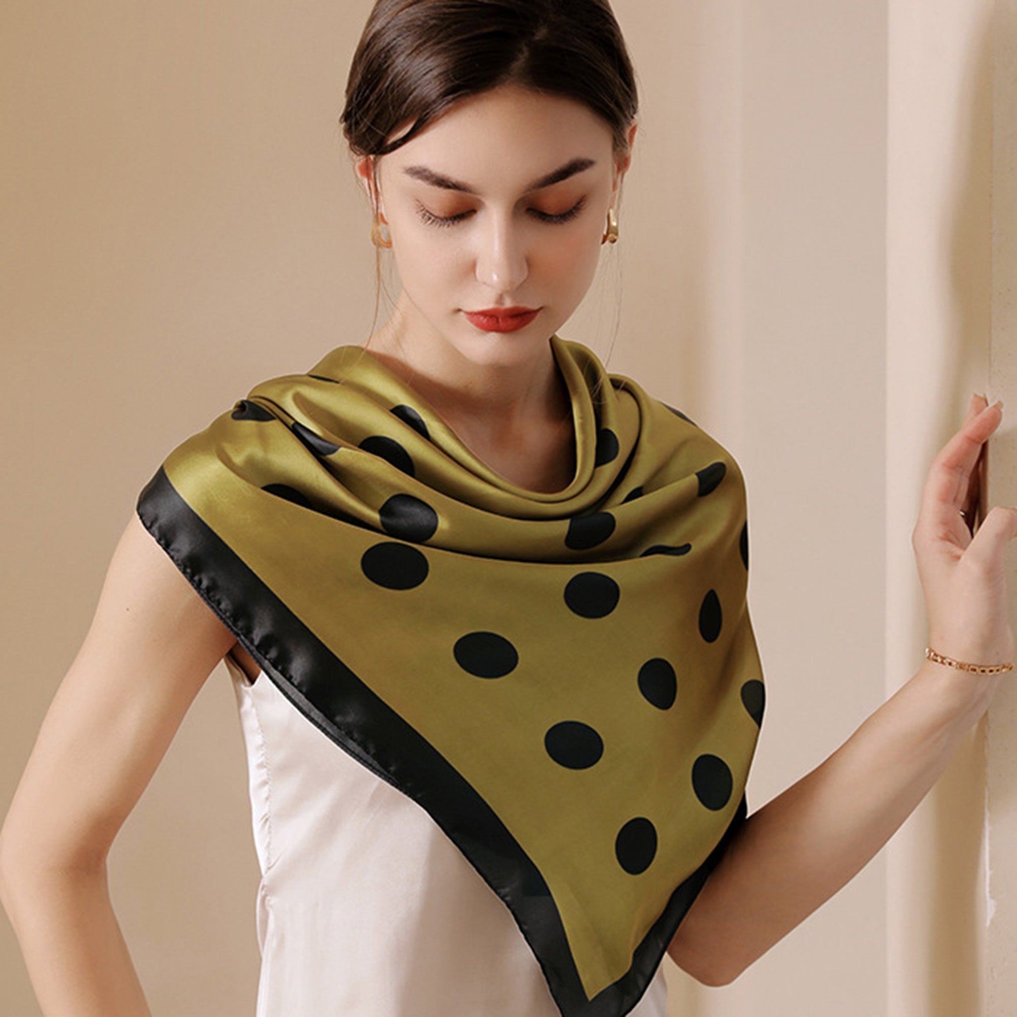 Anna-Kaci Women's Polka Dot Print Square Scarf with Soft Silky Fabric Lightweight Versatile Neck and Hair Accessory