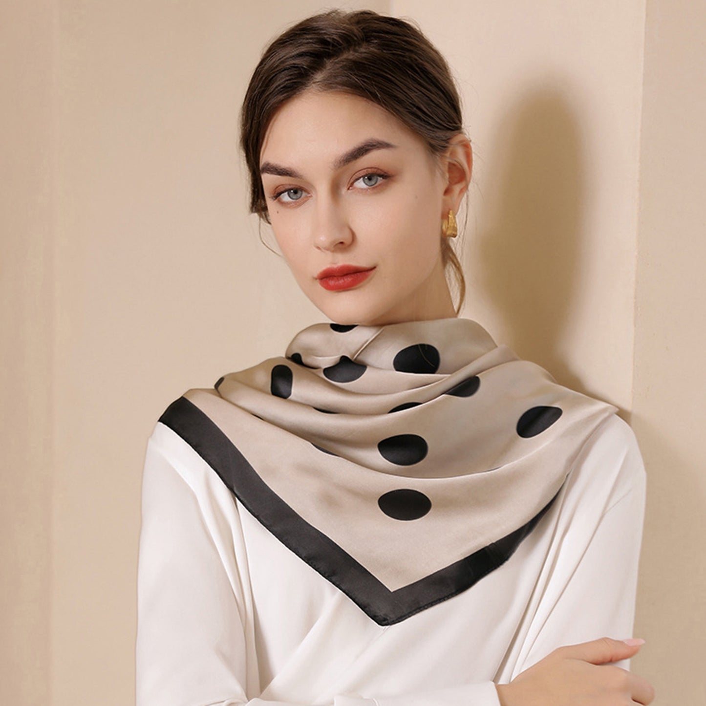 Anna-Kaci Women's Polka Dot Print Square Scarf with Soft Silky Fabric Lightweight Versatile Neck and Hair Accessory
