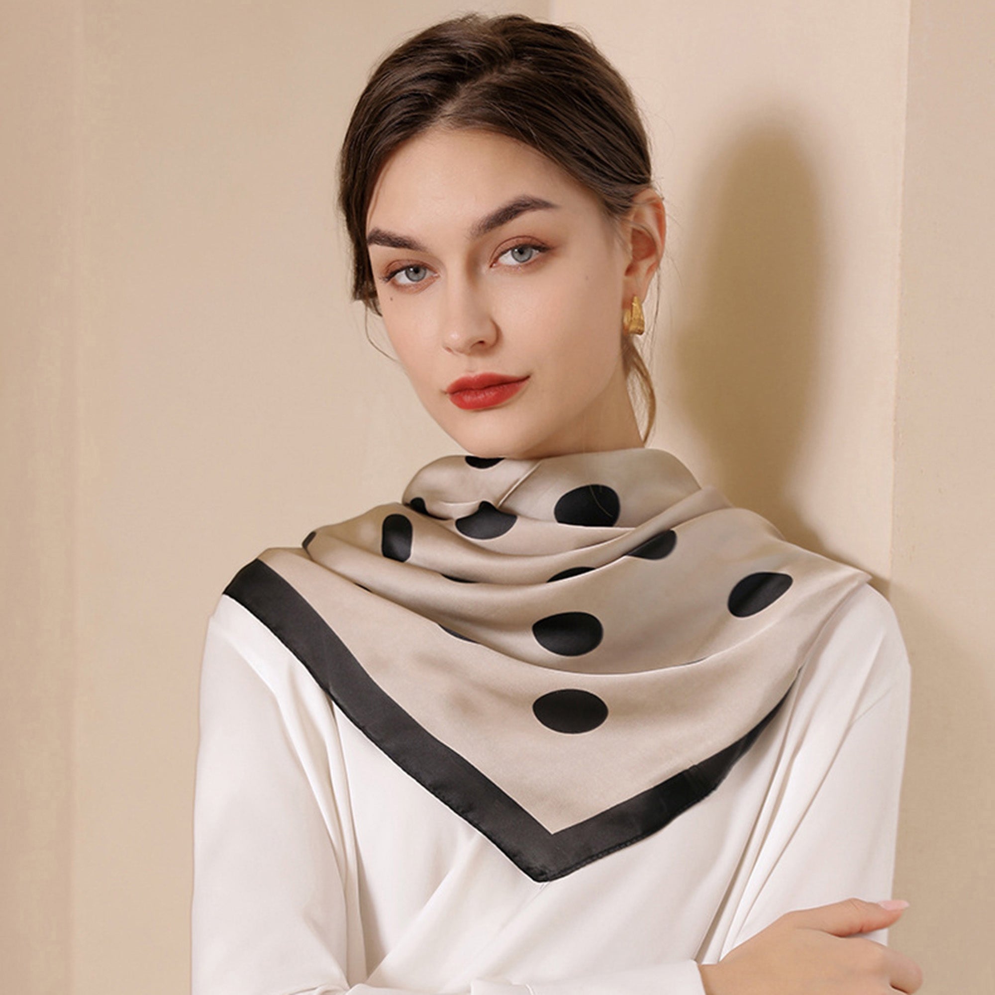 Anna-Kaci Women's Polka Dot Print Square Scarf with Soft Silky Fabric Lightweight Versatile Neck and Hair Accessory