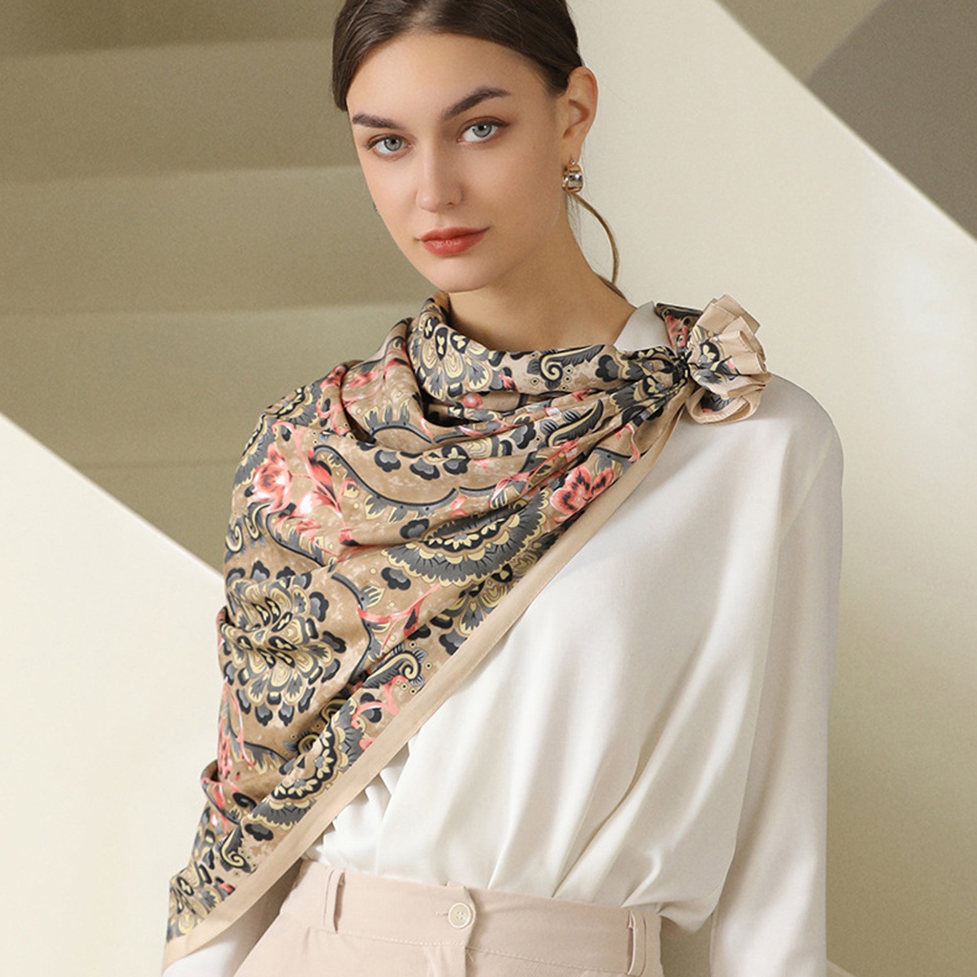 Anna-Kaci Women's Paisley Print Silky Scarf with Lightweight Soft Fabric Versatile Square Neck and Hair Accessory