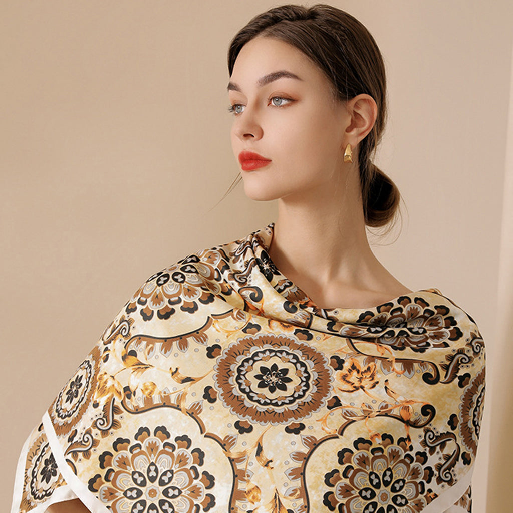 Anna-Kaci Women's Paisley Print Silky Scarf with Lightweight Soft Fabric Versatile Square Neck and Hair Accessory