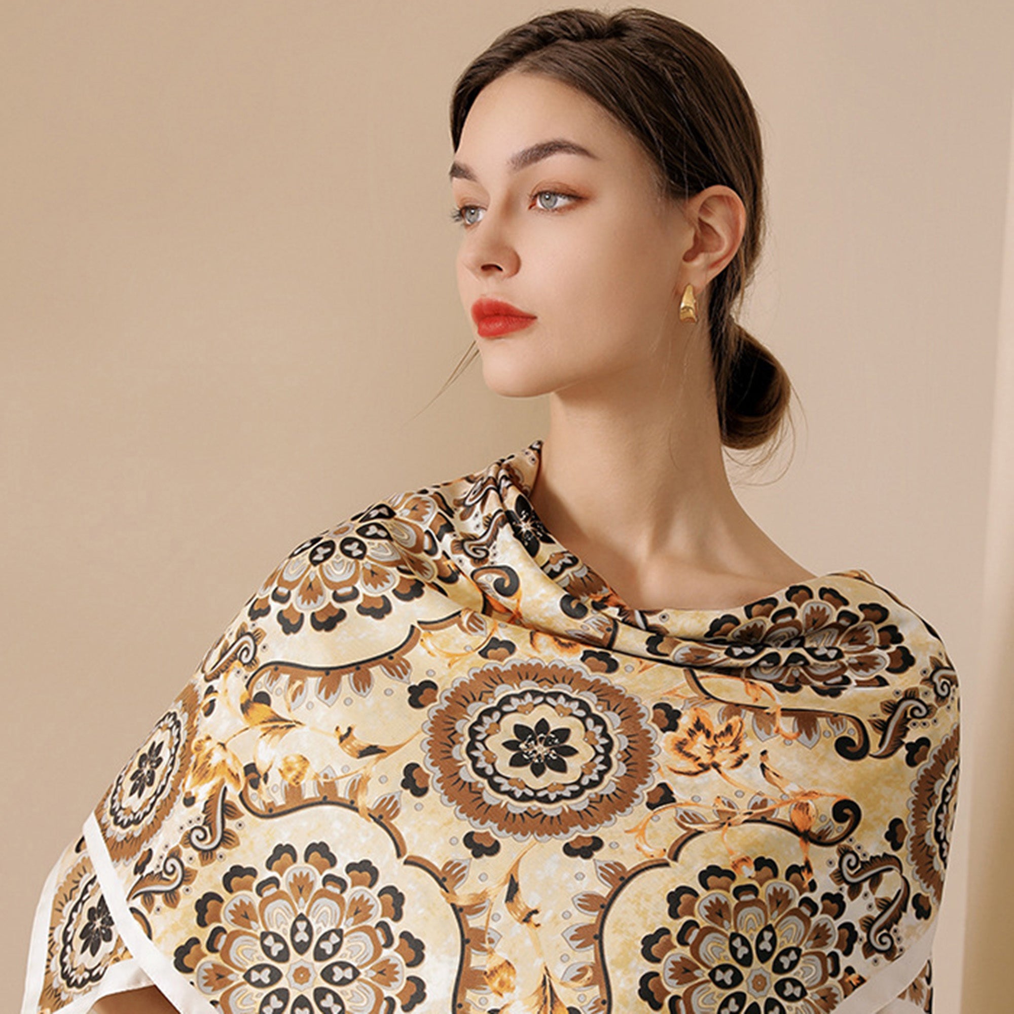 Anna-Kaci Women's Paisley Print Silky Scarf with Lightweight Soft Fabric Versatile Square Neck and Hair Accessory