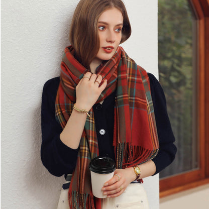 Anna-Kaci Women's Plaid Fringe Scarf with Soft Woven Fabric Classic Check Pattern and Cozy Wrap Design