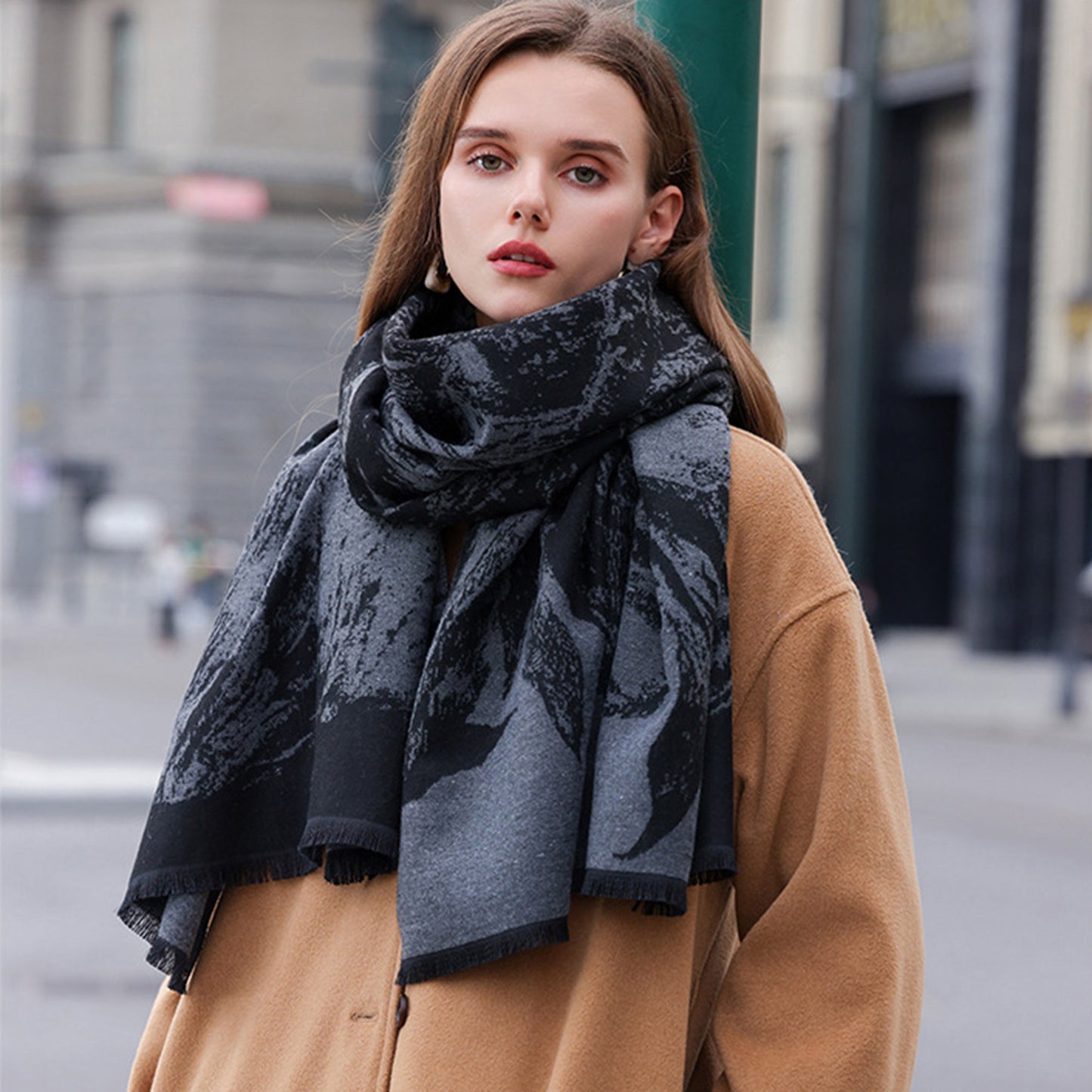 Anna-Kaci Women's Abstract Print Woven Scarf with Soft Lightweight Fabric Modern Pattern and Frayed Edge Detailing