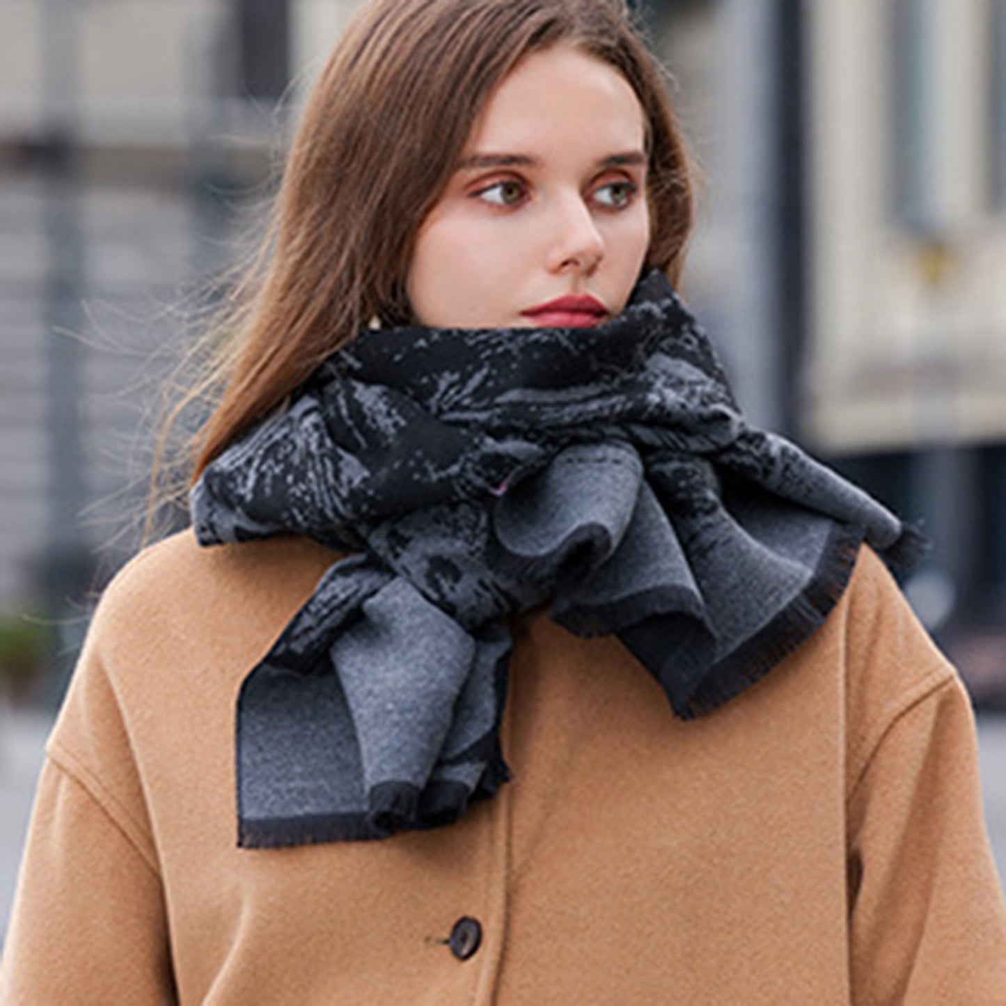 Anna-Kaci Women's Abstract Print Woven Scarf with Soft Lightweight Fabric Modern Pattern and Frayed Edge Detailing