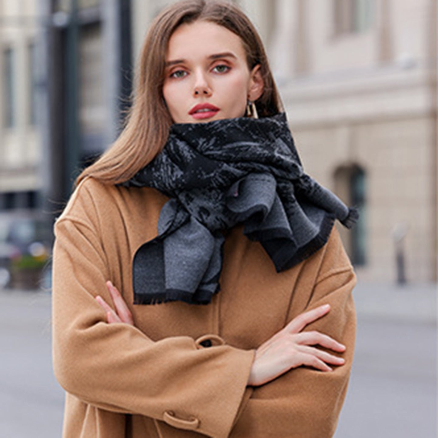 Anna-Kaci Women's Abstract Print Woven Scarf with Soft Lightweight Fabric Modern Pattern and Frayed Edge Detailing