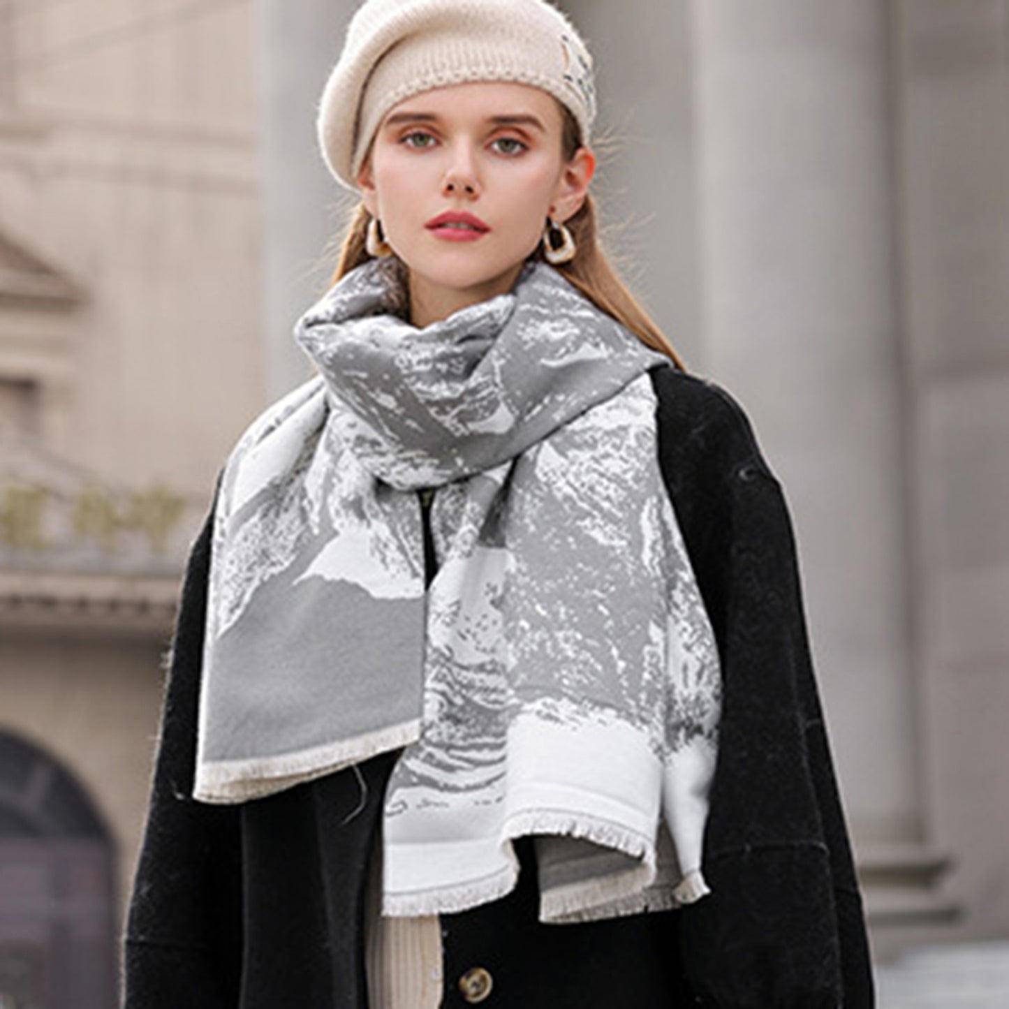 Anna-Kaci Women's Abstract Print Woven Scarf with Soft Lightweight Fabric Modern Pattern and Frayed Edge Detailing