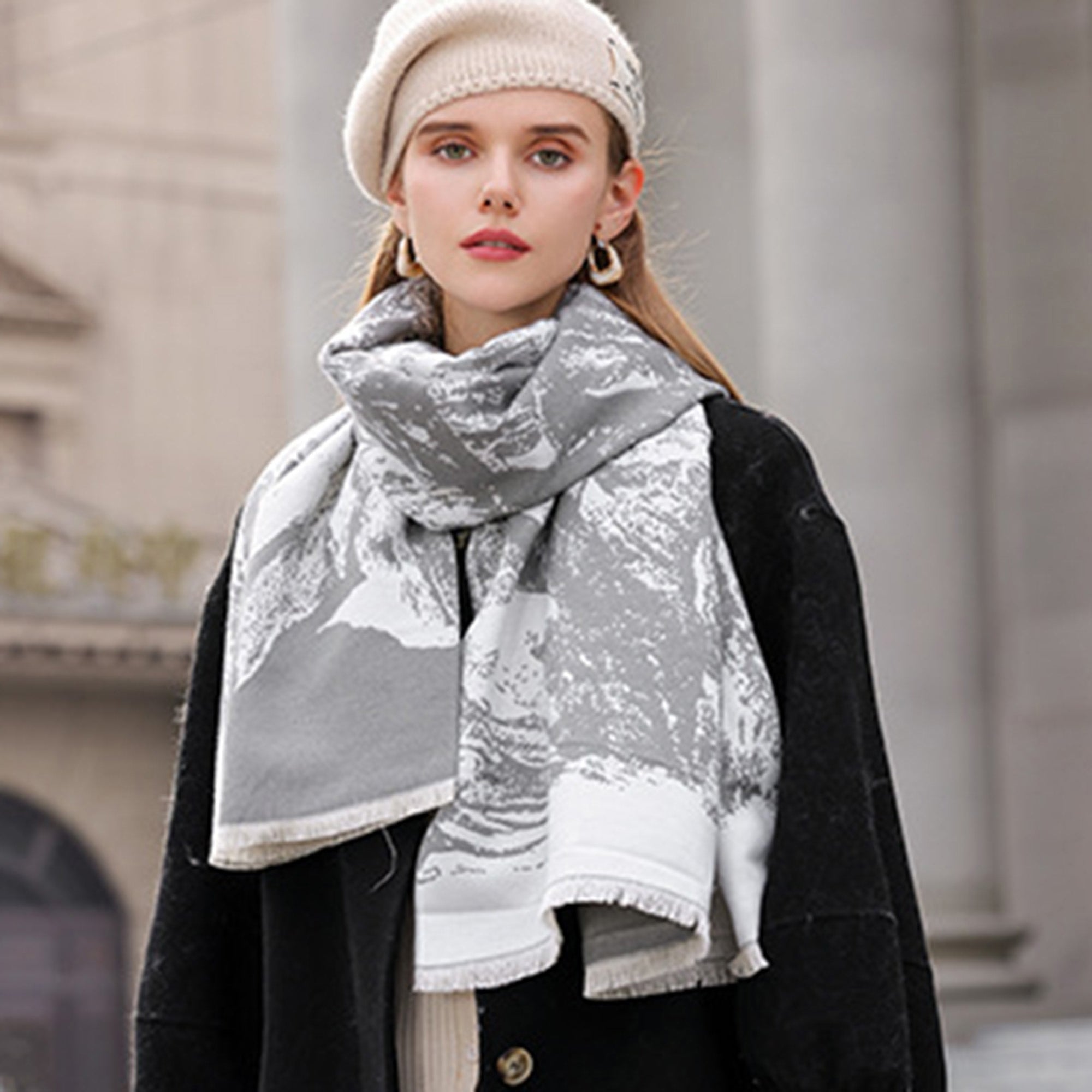 Anna-Kaci Women's Abstract Print Woven Scarf with Soft Lightweight Fabric Modern Pattern and Frayed Edge Detailing