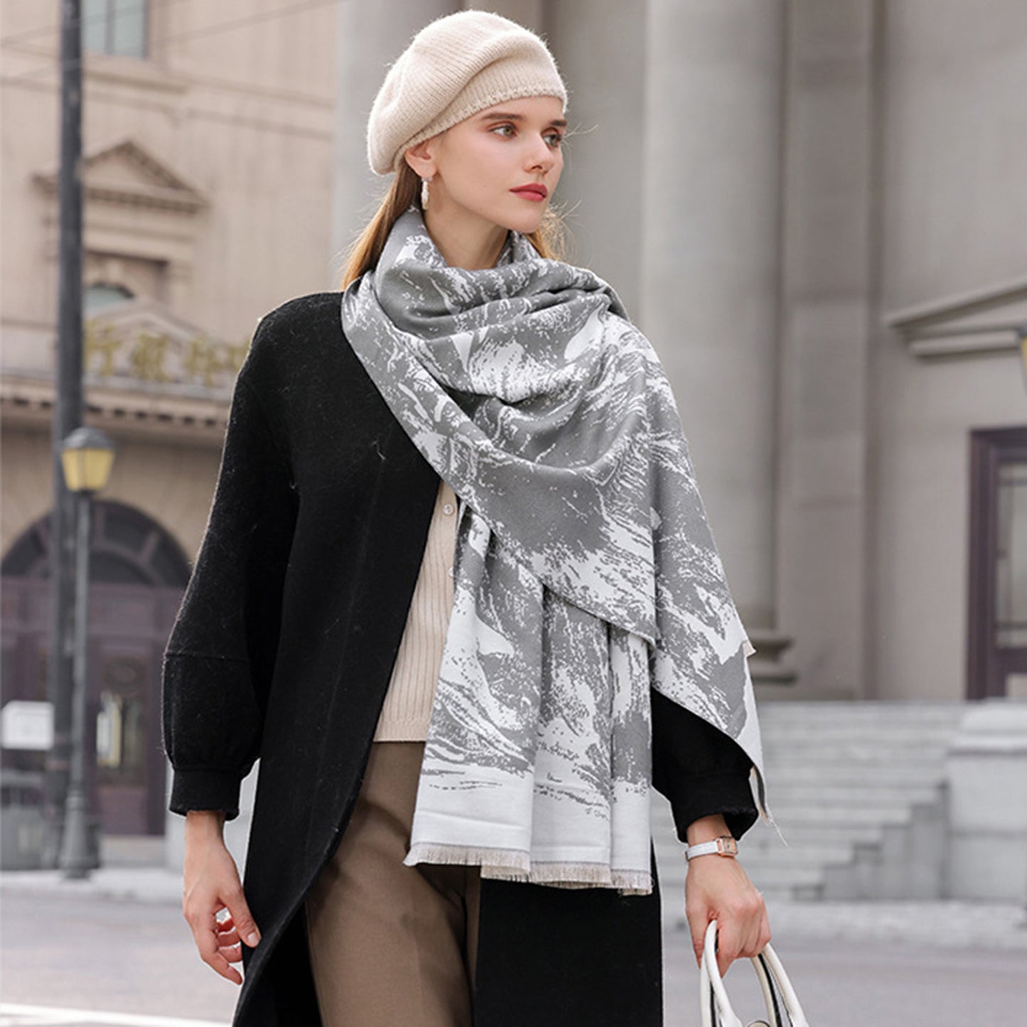 Anna-Kaci Women's Abstract Print Woven Scarf with Soft Lightweight Fabric Modern Pattern and Frayed Edge Detailing