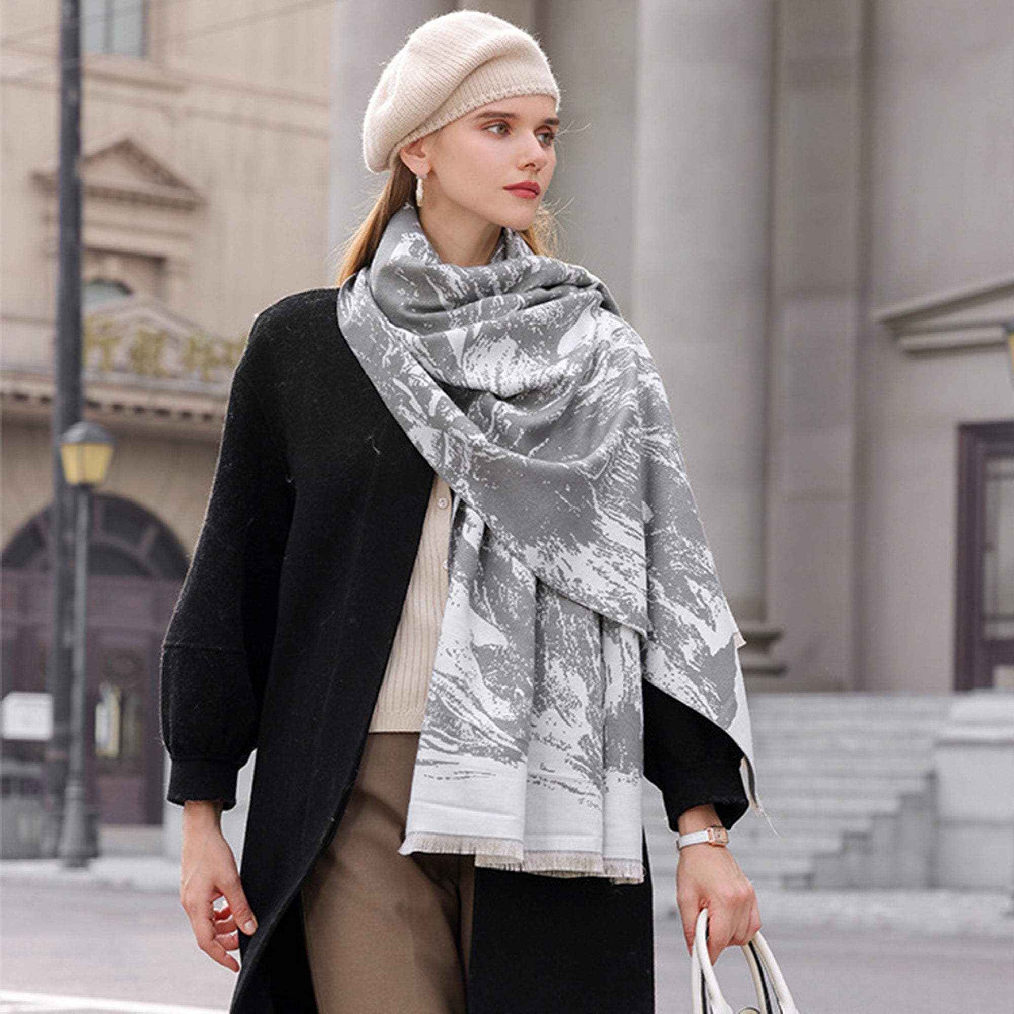 Anna-Kaci Women's Abstract Print Woven Scarf with Soft Lightweight Fabric Modern Pattern and Frayed Edge Detailing