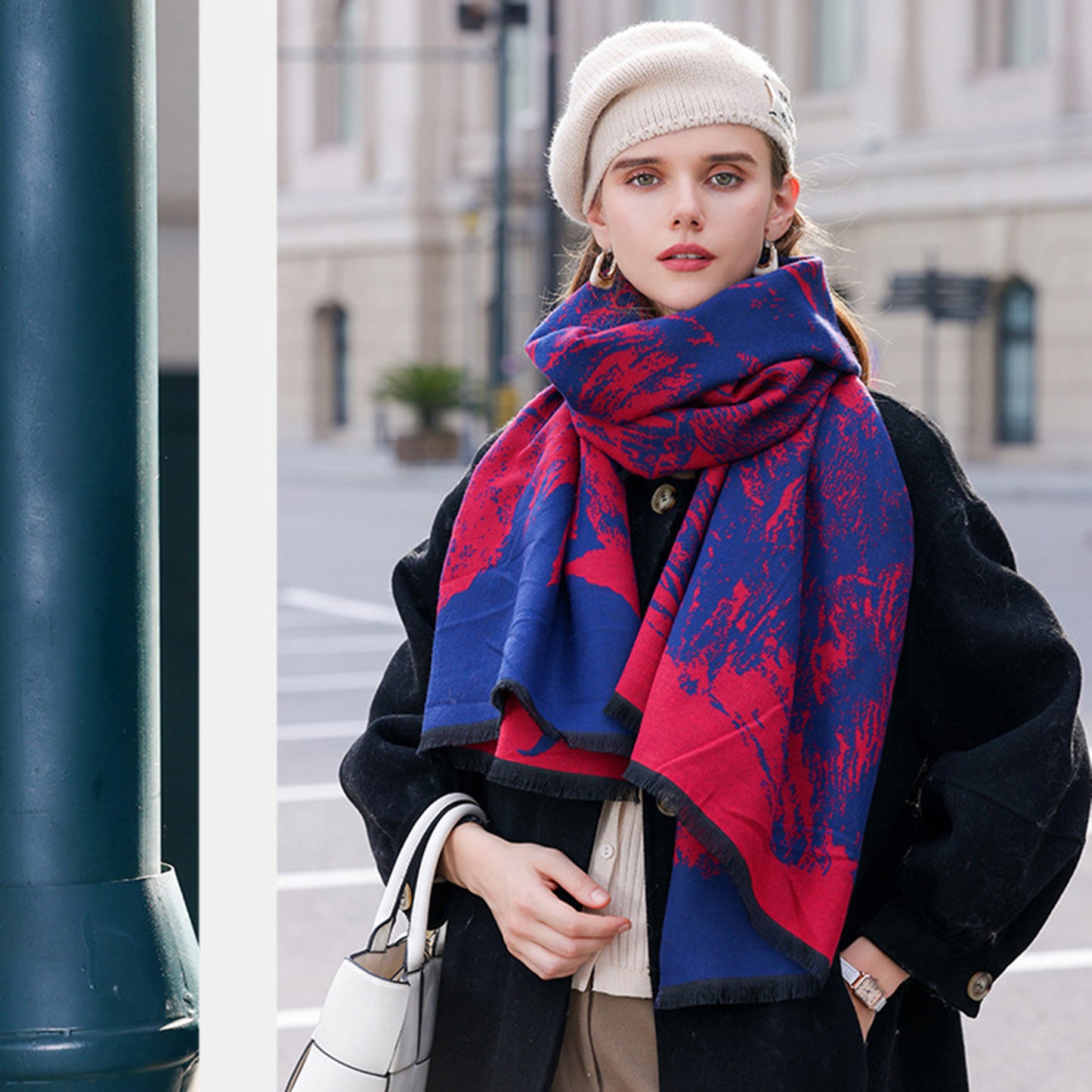 Anna-Kaci Women's Abstract Print Woven Scarf with Soft Lightweight Fabric Modern Pattern and Frayed Edge Detailing