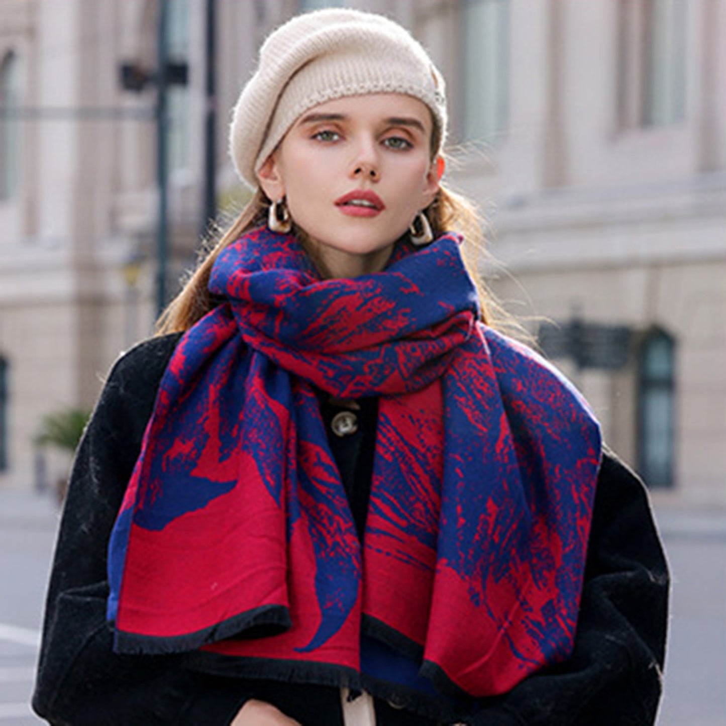 Anna-Kaci Women's Abstract Print Woven Scarf with Soft Lightweight Fabric Modern Pattern and Frayed Edge Detailing