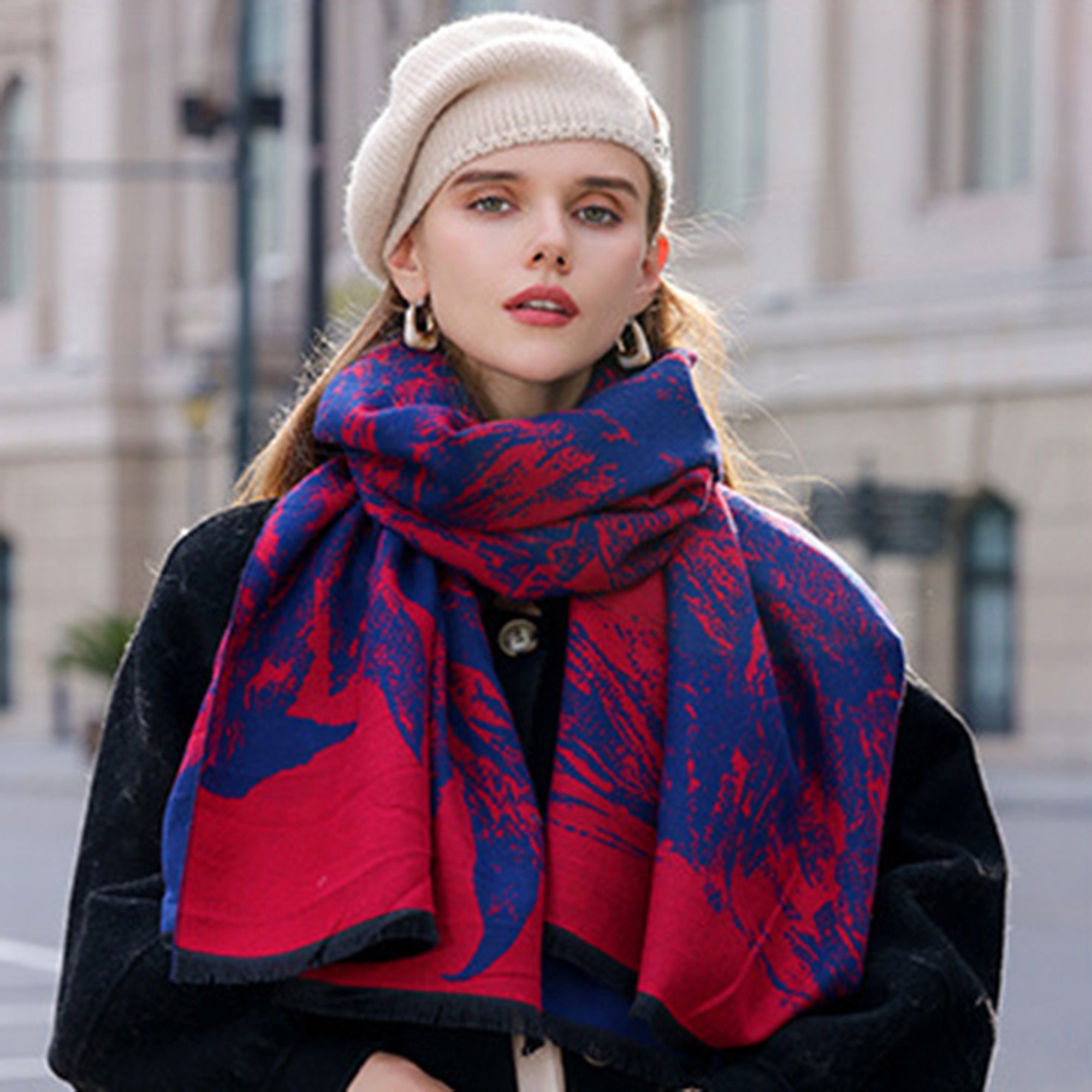 Anna-Kaci Women's Abstract Print Woven Scarf with Soft Lightweight Fabric Modern Pattern and Frayed Edge Detailing