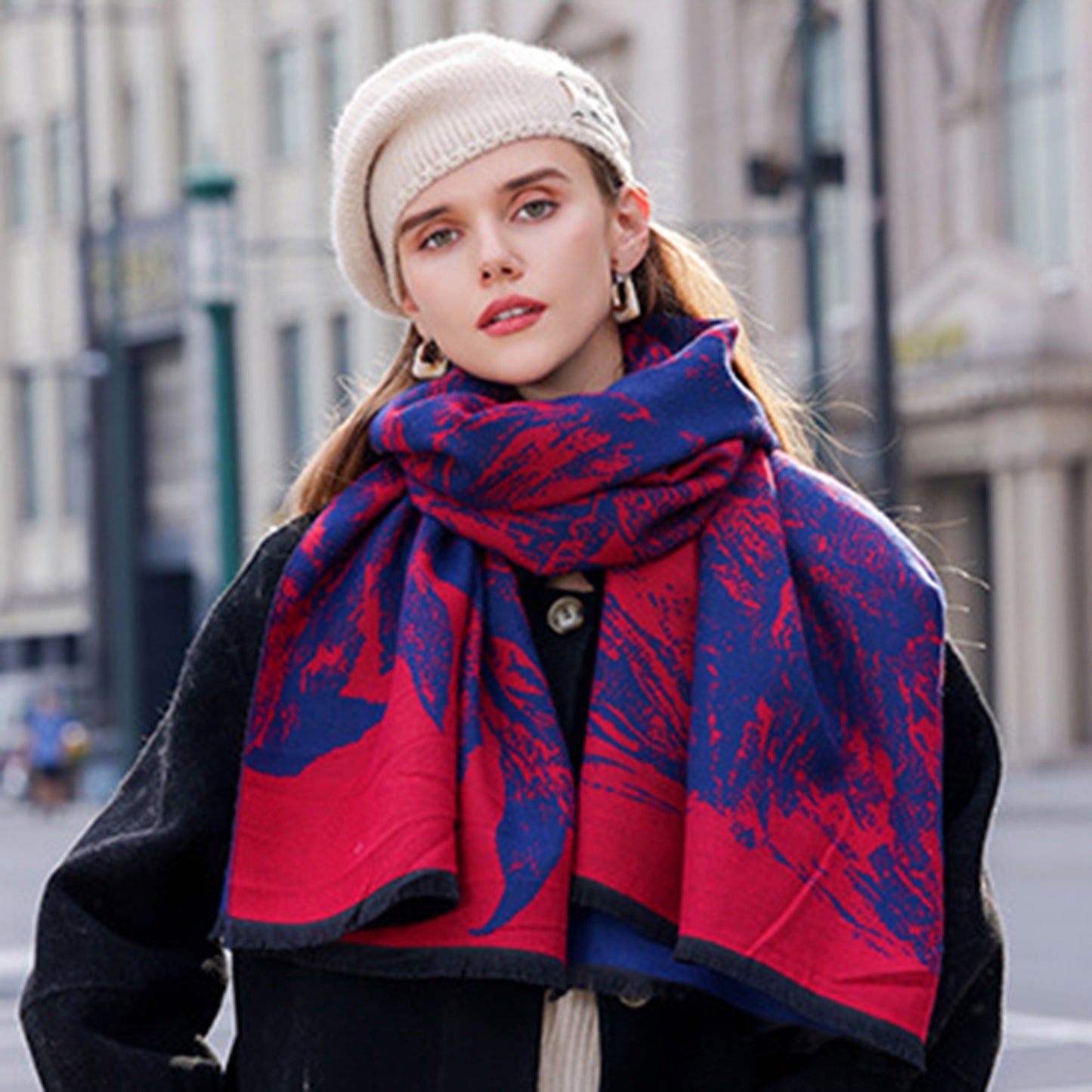 Anna-Kaci Women's Abstract Print Woven Scarf with Soft Lightweight Fabric Modern Pattern and Frayed Edge Detailing