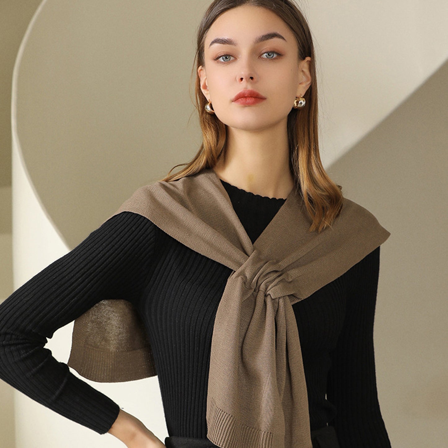Anna-Kaci Women's Lightweight Knit Scarf Wrap with Soft Stretch Fabric Versatile Layering Shawl and Tie Front Design