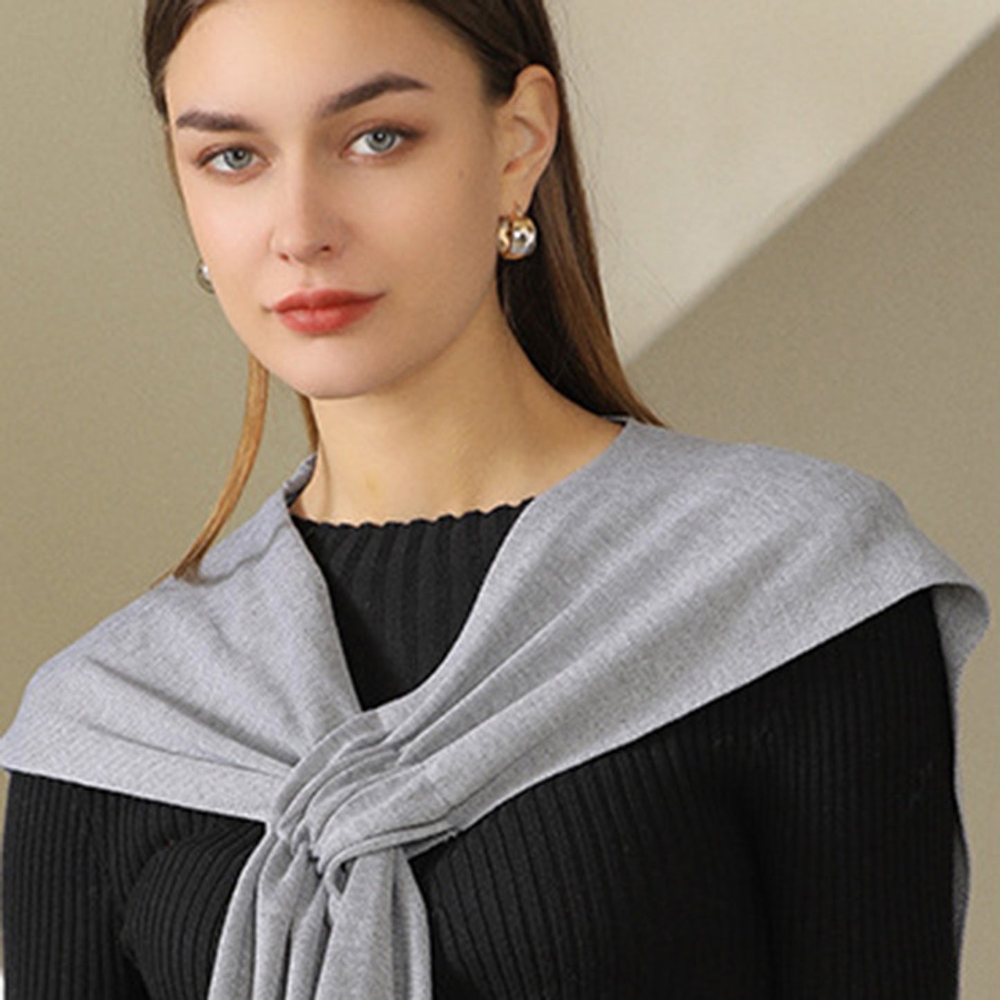 Anna-Kaci Women's Lightweight Knit Scarf Wrap with Soft Stretch Fabric Versatile Layering Shawl and Tie Front Design