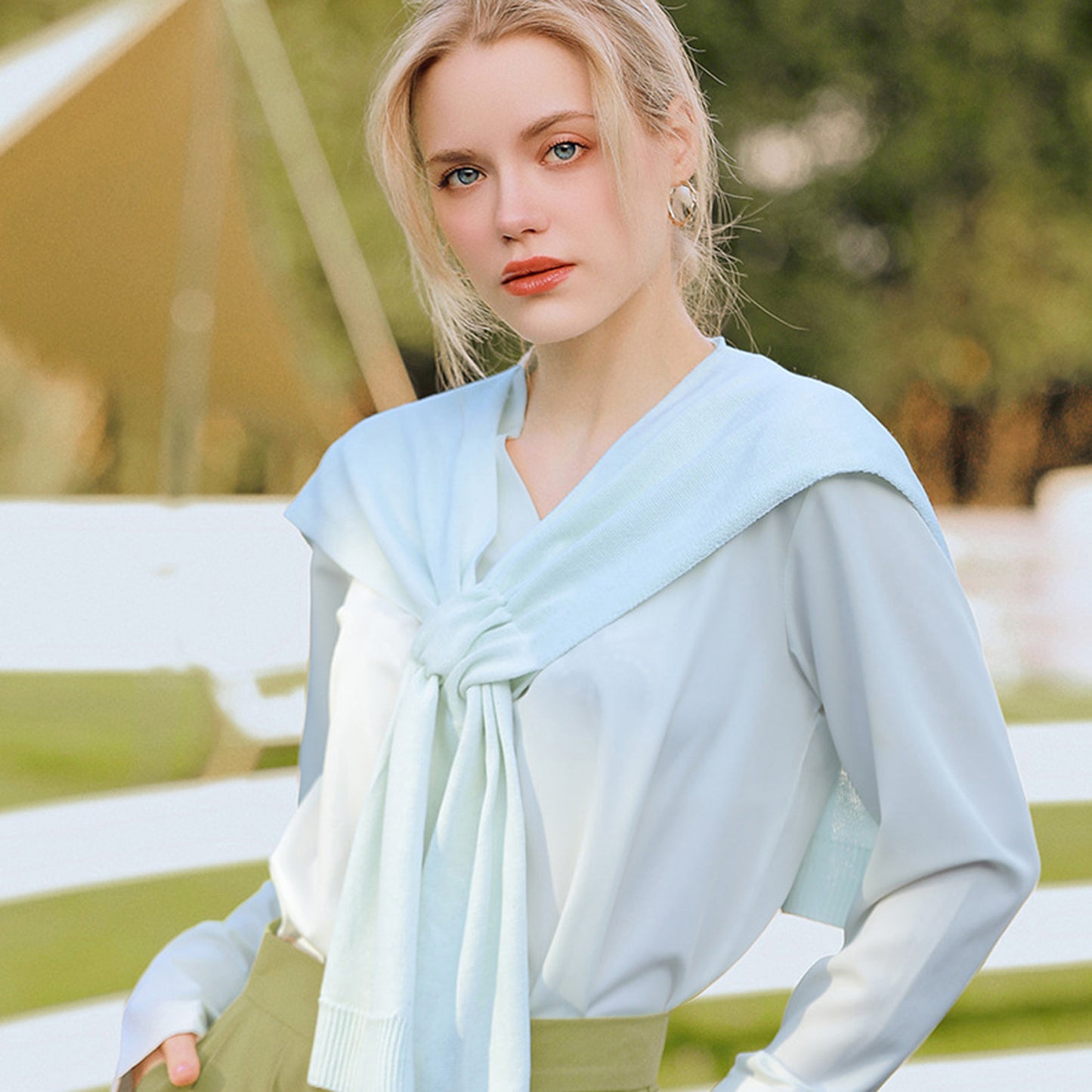 Anna-Kaci Women's Lightweight Knit Scarf Wrap with Soft Stretch Fabric Tie Front Versatile Shawl Layering Accessory