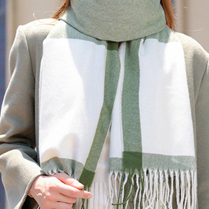 Anna-Kaci Women's Striped Woven Scarf with Soft Cozy Fabric Two-Tone Design and Fringe Trim Detailing