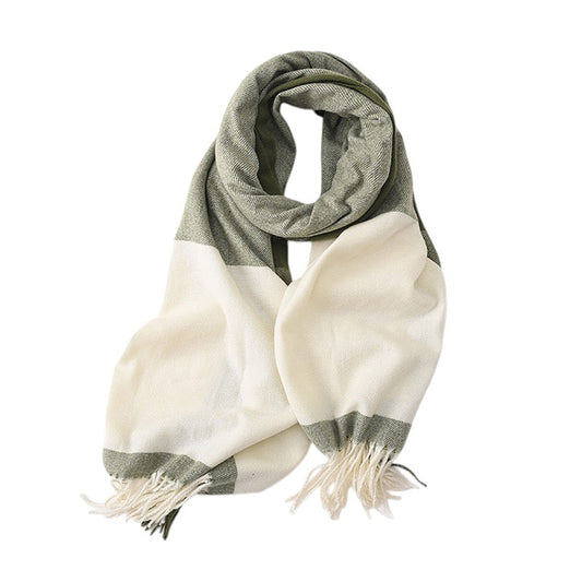 Anna-Kaci Women's Striped Woven Scarf with Soft Cozy Fabric Two-Tone Design and Fringe Trim Detailing