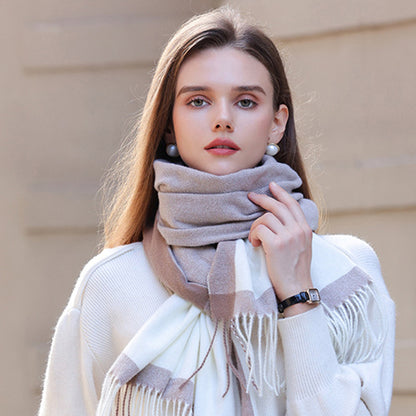 Anna-Kaci Women's Striped Woven Scarf with Soft Cozy Fabric Two-Tone Design and Fringe Trim Detailing