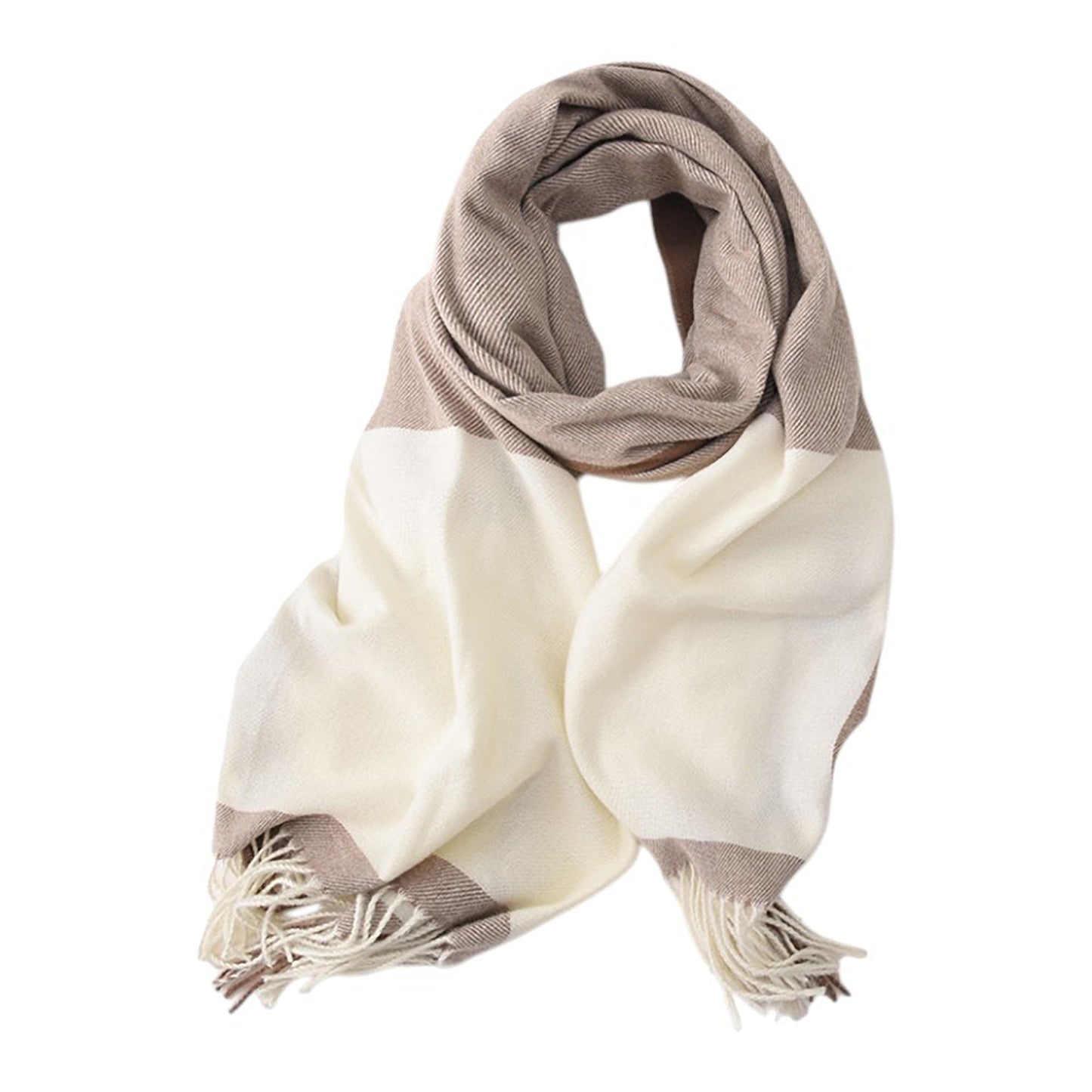 Anna-Kaci Women's Striped Woven Scarf with Soft Cozy Fabric Two-Tone Design and Fringe Trim Detailing