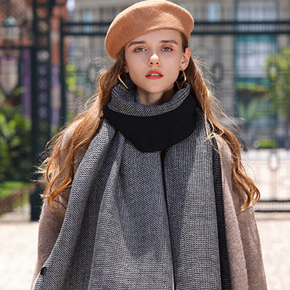 Anna-Kaci Women's Color Block Woven Scarf with Soft Cozy Fabric Modern Neutral Tones and Textured Design