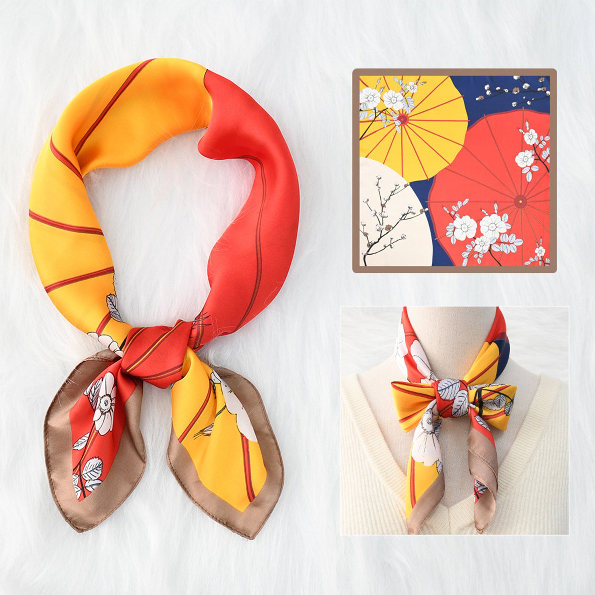 Anna-Kaci Women's Satin Square Scarf with Vibrant Artistic Prints and Versatile Styling - 27.5IN¡Á27.5IN